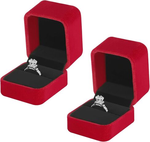 KUKUVR 2 Pieces Velvet Ring Gift Box, Small Ring Storage Boxes for Proposal Wedding Engagement Christmas Valentine's Day, Ring Earrings Stud Holder Display box for Woman Girl in Saudi Arabia
