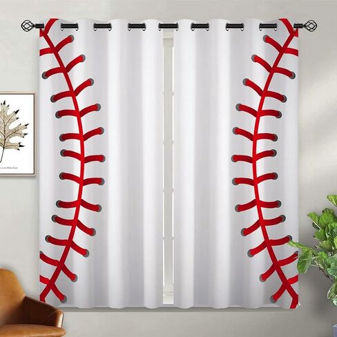 Sports Baseball Blackout Curtains for Girls Boy Home Decor, Texture Laces Closeup Background Grommet Thermal Insulated Drapes Darkening Window Curtain for Bedroom Living Room, 42 x 63 Inch in Saudi Arabia