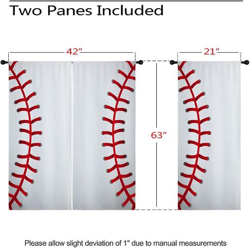 Sports Baseball Blackout Curtains for Girls Boy Home Decor, Texture Laces Closeup Background Grommet Thermal Insulated Drapes Darkening Window Curtain for Bedroom Living Room, 42 x 63 Inch in Saudi Arabia