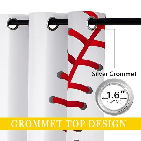 Sports Baseball Blackout Curtains for Girls Boy Home Decor, Texture Laces Closeup Background Grommet Thermal Insulated Drapes Darkening Window Curtain for Bedroom Living Room, 42 x 63 Inch in Saudi Arabia