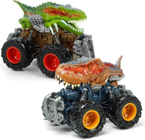 Oriate T-rex Dinosaur Toy Cars for Kids 3-8, Friction Powered Monster Truck with Mechanical Motor, Push n Go Car Stunt Play Party 209-R3 in Kuwait