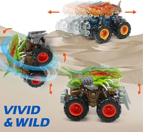 Oriate T-rex Dinosaur Toy Cars for Kids 3-8, Friction Powered Monster Truck with Mechanical Motor, Push n Go Car Stunt Play Party 209-R3 in Kuwait