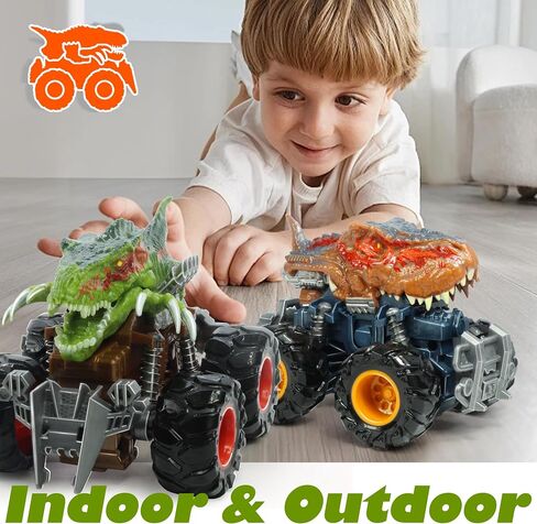 Oriate T-rex Dinosaur Toy Cars for Kids 3-8, Friction Powered Monster Truck with Mechanical Motor, Push n Go Car Stunt Play Party 209-R3 in Kuwait
