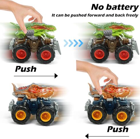 Oriate T-rex Dinosaur Toy Cars for Kids 3-8, Friction Powered Monster Truck with Mechanical Motor, Push n Go Car Stunt Play Party 209-R3 in Kuwait