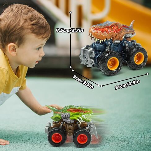 Oriate T-rex Dinosaur Toy Cars for Kids 3-8, Friction Powered Monster Truck with Mechanical Motor, Push n Go Car Stunt Play Party 209-R3 in Kuwait
