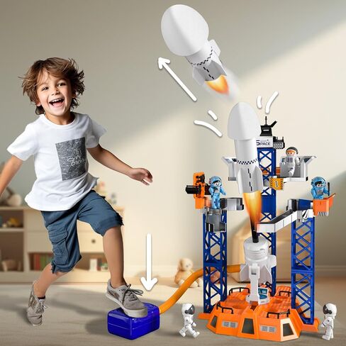 Rocket Launcher Space Shuttle Toys for Kids Boys Age 3 4 5 6 7 8 9 Years Old, 2-in-1 STEM Building Aerospace Toys with Rocket Launcher for Indoor Outdoor, Rocket Spaceship Birthday Gift for Boys Girls in Saudi Arabia