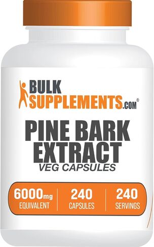 BulkSupplements.com Pine Bark Extract Capsules - Pine Bark Capsules, Antioxidants Supplement, Pine Bark 6000mg Equivalent - Gluten Free, 1 Capsule per Serving, 240 Capsules (Pack of 1) in Saudi Arabia