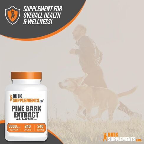 BulkSupplements.com Pine Bark Extract Capsules - Pine Bark Capsules, Antioxidants Supplement, Pine Bark 6000mg Equivalent - Gluten Free, 1 Capsule per Serving, 240 Capsules (Pack of 1) in Saudi Arabia