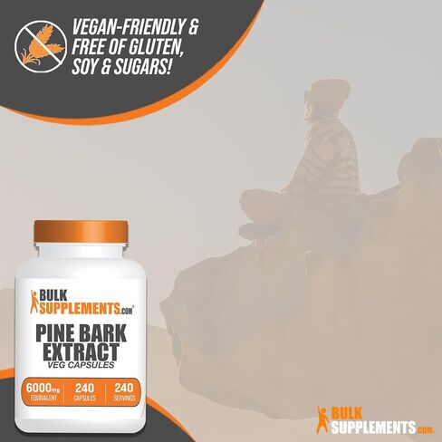 BulkSupplements.com Pine Bark Extract Capsules - Pine Bark Capsules, Antioxidants Supplement, Pine Bark 6000mg Equivalent - Gluten Free, 1 Capsule per Serving, 240 Capsules (Pack of 1) in Saudi Arabia