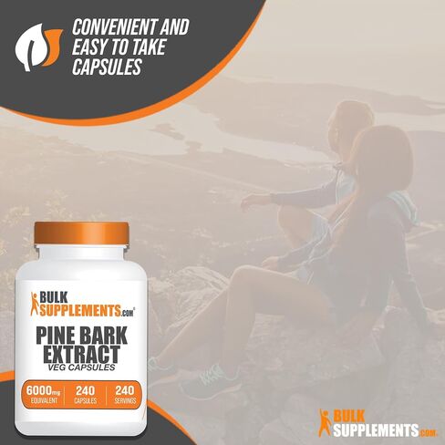 BulkSupplements.com Pine Bark Extract Capsules - Pine Bark Capsules, Antioxidants Supplement, Pine Bark 6000mg Equivalent - Gluten Free, 1 Capsule per Serving, 240 Capsules (Pack of 1) in Saudi Arabia