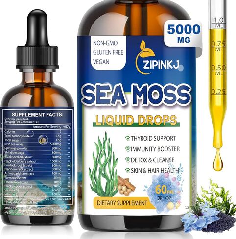 5000mg Sea Moss Liquid Drops - 11 in 1 Black Seed Oil & Irish Sea Moss Gel including Burdock Root, Spirulina, Bladderwrack, Elderberry for Joint & Thyroid, Digestion, Immunity Support - 2 Fl Oz in Saudi Arabia