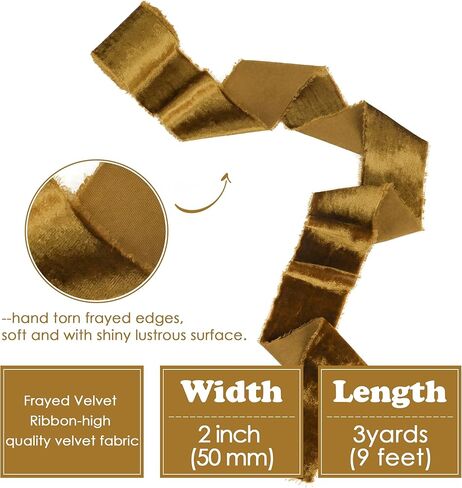 HUIHUANG Black Velvet Ribbon 2 inch Handmade Frayed Silk Velvet Ribbon for Flower Bouquet, Gift Wrapping, Invitations, Halloween Decor, Christmas Decor, Wedding Bridal Shower Decor-3 Yards in Kuwait