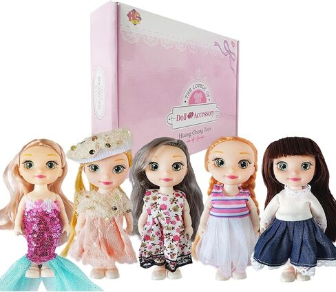 6.3" Mini Girl Dolls, includ Handmade Baby Doll Clothes, 2 Sets 6.3" Mini Girl Dolls, 2 Pairs of Shoes in Kuwait