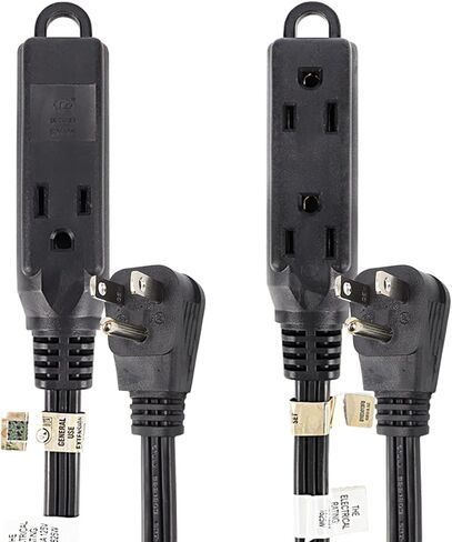 EP 6 Ft 3 Outlet Extension Cord with Flat Plug, 3 Prong Grounded, 16/3 SPT-3 Power Cable for Indoor Use, Black, 2 Pack in Saudi Arabia
