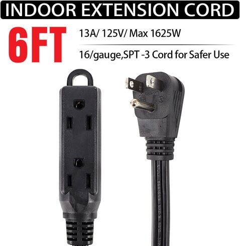 EP 6 Ft 3 Outlet Extension Cord with Flat Plug, 3 Prong Grounded, 16/3 SPT-3 Power Cable for Indoor Use, Black, 2 Pack in Saudi Arabia