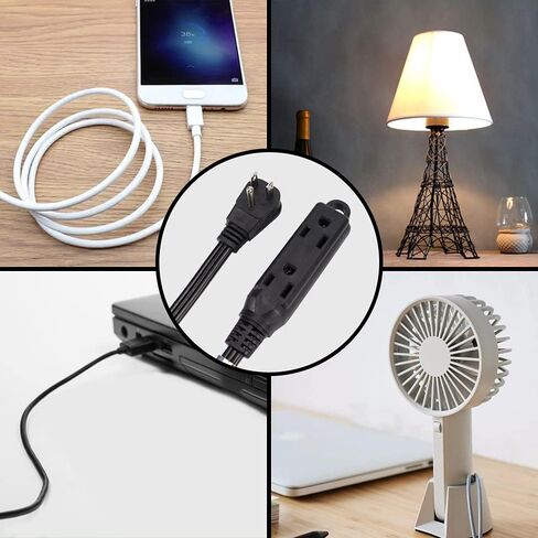 EP 6 Ft 3 Outlet Extension Cord with Flat Plug, 3 Prong Grounded, 16/3 SPT-3 Power Cable for Indoor Use, Black, 2 Pack in Saudi Arabia