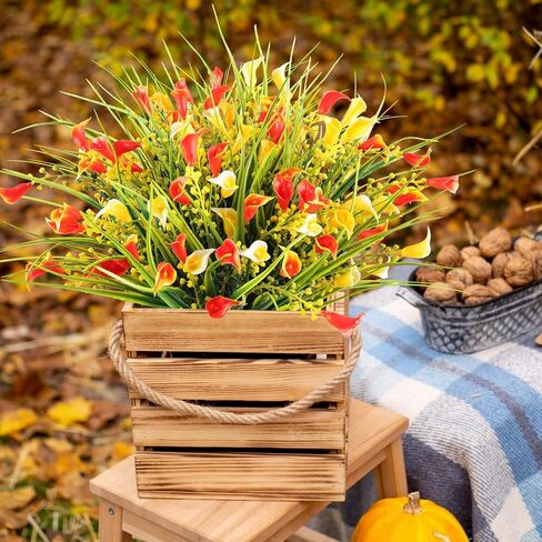HOHOTIME Fall Flowers Outdoor, Fall Decorations for Home, 24 Pcs Fake UV Resistant Artificial Plants, Yellow and Orange Plastic Faux Calla Lily for Indoor Cemetery Vase Pots Hanging Planters Decor in Saudi Arabia
