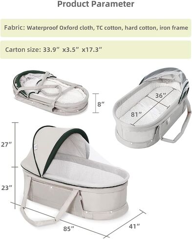 Kiss My Heart Baby Baby Travel Bassinet Portable Bassinet for Baby Portable Baby Bed Travel Mini Baby Cribs Co Sleeper for Baby in Bed with 2 in 1 Canopy for Newborn-Green in Kuwait