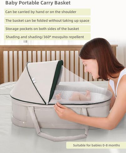 Kiss My Heart Baby Baby Travel Bassinet Portable Bassinet for Baby Portable Baby Bed Travel Mini Baby Cribs Co Sleeper for Baby in Bed with 2 in 1 Canopy for Newborn-Green in Kuwait