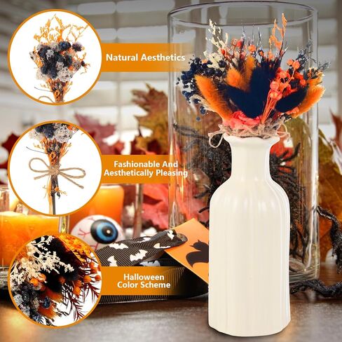 10 حزمة من الزهور المجففة باقة من الزهور المجففة باللون الأسود والبرتقالي الطبيعي مع سيقان زهور صغيرة مجففة منقوشة زهور اصطناعية لتزيين الهالوين، ديكور خريف الخريف، مزهرية، زفاف in Kuwait