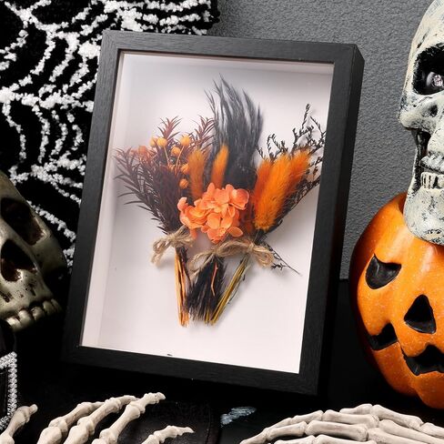 10 حزمة من الزهور المجففة باقة من الزهور المجففة باللون الأسود والبرتقالي الطبيعي مع سيقان زهور صغيرة مجففة منقوشة زهور اصطناعية لتزيين الهالوين، ديكور خريف الخريف، مزهرية، زفاف in Kuwait