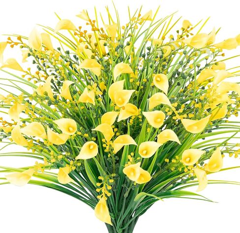 HOHOTIME Fall Flowers Outdoor, Fall Decorations for Home, 24 Pcs Fake UV Resistant Artificial Plants, Yellow and Orange Plastic Faux Calla Lily for Indoor Cemetery Vase Pots Hanging Planters Decor in Saudi Arabia