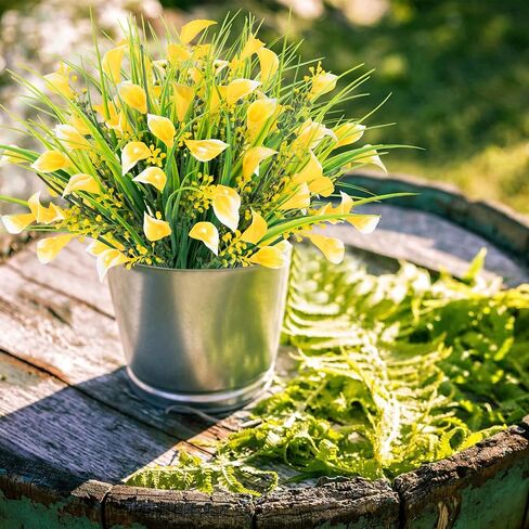 HOHOTIME Fall Flowers Outdoor, Fall Decorations for Home, 24 Pcs Fake UV Resistant Artificial Plants, Yellow and Orange Plastic Faux Calla Lily for Indoor Cemetery Vase Pots Hanging Planters Decor in Saudi Arabia