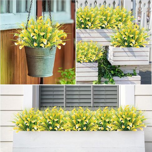 HOHOTIME Fall Flowers Outdoor, Fall Decorations for Home, 24 Pcs Fake UV Resistant Artificial Plants, Yellow and Orange Plastic Faux Calla Lily for Indoor Cemetery Vase Pots Hanging Planters Decor in Saudi Arabia