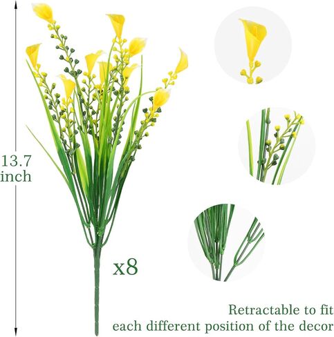 HOHOTIME Fall Flowers Outdoor, Fall Decorations for Home, 24 Pcs Fake UV Resistant Artificial Plants, Yellow and Orange Plastic Faux Calla Lily for Indoor Cemetery Vase Pots Hanging Planters Decor in Saudi Arabia
