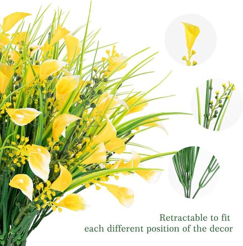 HOHOTIME Fall Flowers Outdoor, Fall Decorations for Home, 24 Pcs Fake UV Resistant Artificial Plants, Yellow and Orange Plastic Faux Calla Lily for Indoor Cemetery Vase Pots Hanging Planters Decor in Saudi Arabia