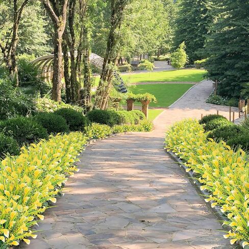 HOHOTIME Fall Flowers Outdoor, Fall Decorations for Home, 24 Pcs Fake UV Resistant Artificial Plants, Yellow and Orange Plastic Faux Calla Lily for Indoor Cemetery Vase Pots Hanging Planters Decor in Saudi Arabia