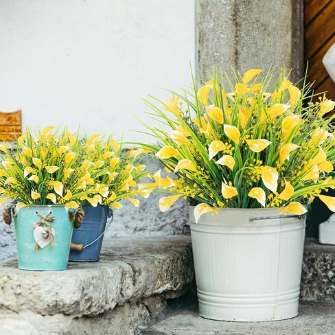 HOHOTIME Fall Flowers Outdoor, Fall Decorations for Home, 24 Pcs Fake UV Resistant Artificial Plants, Yellow and Orange Plastic Faux Calla Lily for Indoor Cemetery Vase Pots Hanging Planters Decor in Saudi Arabia