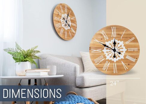 NAT & Jules Striped White and Woodgrain 24 inch Wood Composite Large Wall Clock in Saudi Arabia