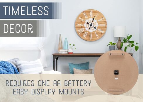 NAT & Jules Striped White and Woodgrain 24 inch Wood Composite Large Wall Clock in Saudi Arabia