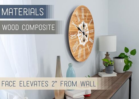 NAT & Jules Striped White and Woodgrain 24 inch Wood Composite Large Wall Clock in Saudi Arabia