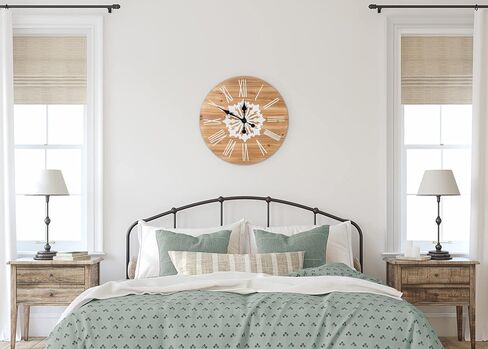NAT & Jules Striped White and Woodgrain 24 inch Wood Composite Large Wall Clock in Saudi Arabia