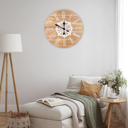 NAT & Jules Striped White and Woodgrain 24 inch Wood Composite Large Wall Clock in Saudi Arabia