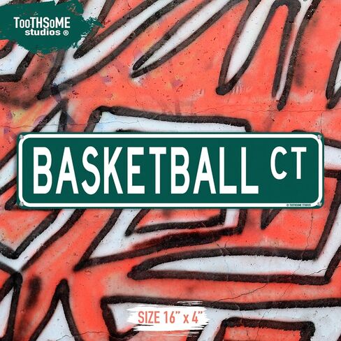 لافتة شارع مضحكة لملعب كرة السلة مقاس 40.64 سم × 10.16 سم، بار رياضي لغرفة الألعاب، ديكور كهف المنزل للرجال (BasketballStreet) in Kuwait