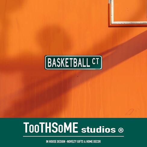 لافتة شارع مضحكة لملعب كرة السلة مقاس 40.64 سم × 10.16 سم، بار رياضي لغرفة الألعاب، ديكور كهف المنزل للرجال (BasketballStreet) in Kuwait