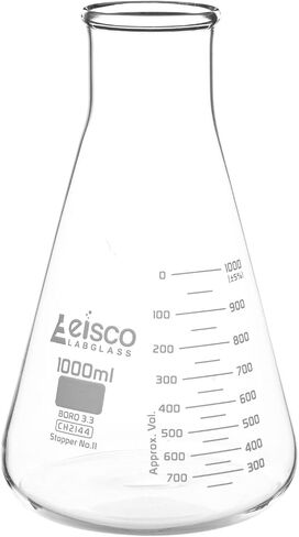Erlenmeyer Flask, 1000mL - Wide Neck - ASTM, Dual Graduated Scale - Borosilicate Glass - Wide Neck Flasks, Conical Flasks, Glass Flasks - Eisco Labs in Saudi Arabia