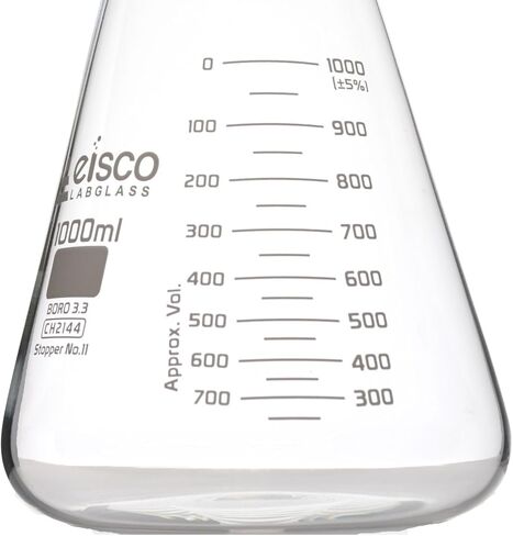 Erlenmeyer Flask, 1000mL - Wide Neck - ASTM, Dual Graduated Scale - Borosilicate Glass - Wide Neck Flasks, Conical Flasks, Glass Flasks - Eisco Labs in Saudi Arabia