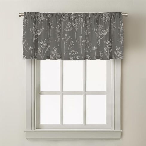 Horaldaily Kitchen Valance Window Curtain 54×18 inch, Hand-Painting Wildflowers Herbs Grey Window Treatment Short Topper Curtains for Decorations in Saudi Arabia