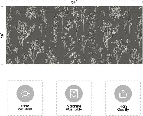 Horaldaily Kitchen Valance Window Curtain 54×18 inch, Hand-Painting Wildflowers Herbs Grey Window Treatment Short Topper Curtains for Decorations in Saudi Arabia