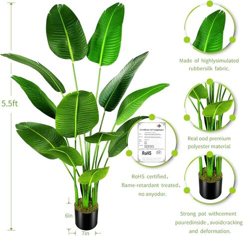 OXLLXO 6.5ft Artificial Silk Bird of Paradise Palm Tree (78in) with 17 Trunks Faux Tree and Plastic Nursery Pot, Fake Plant for Office House Farmhouse Living Room Home Decor (Indoor/Outdoor) in Kuwait