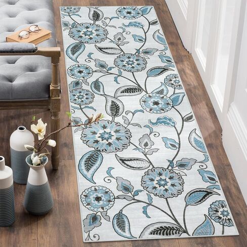 Floral Washable Kitchen Runner Rug 2x6,Beige Long Carpet Runners for Hallway 6ft, Botanical Low Pile Non Slip Rug Runner for Laundry Bathroom Indoor Outdoor Foyer(2x6ft) in Saudi Arabia