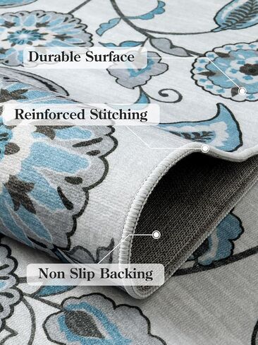 Floral Washable Kitchen Runner Rug 2x6,Beige Long Carpet Runners for Hallway 6ft, Botanical Low Pile Non Slip Rug Runner for Laundry Bathroom Indoor Outdoor Foyer(2x6ft) in Saudi Arabia