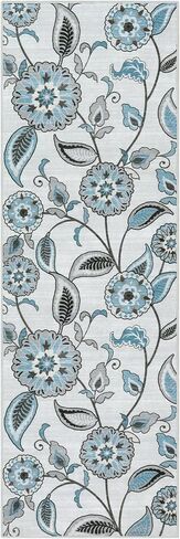 Floral Washable Kitchen Runner Rug 2x6,Beige Long Carpet Runners for Hallway 6ft, Botanical Low Pile Non Slip Rug Runner for Laundry Bathroom Indoor Outdoor Foyer(2x6ft) in Saudi Arabia