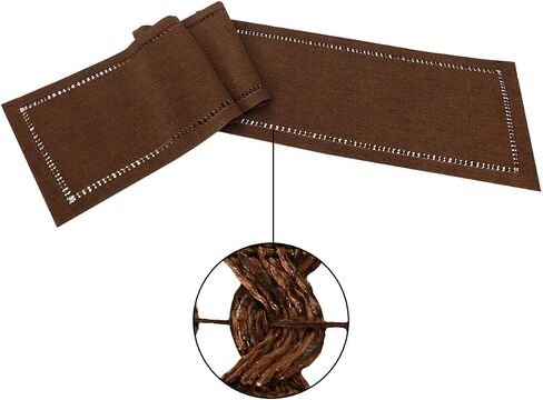 Grelucgo Hemstitch Chocolate Brown Table Runner, Dresser Scarf, Solid Color (14 x 72 Inch) in Saudi Arabia
