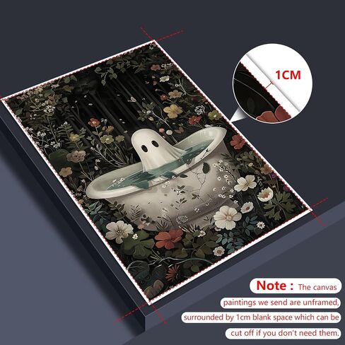 Ghost Takes A Bath Tub in Flower Forest Canvas Wall Art Vintage Gothic Victorian Aesthetic Posters Halloween Cute Ghost Bathtub Portrait Decor Dark Academia Horror Print 12x16in Unframed in Saudi Arabia