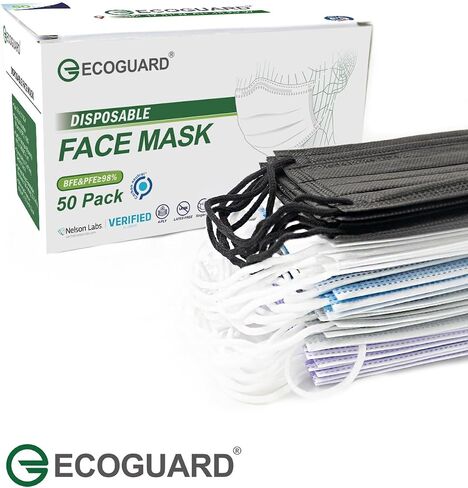 Face Masks Made in USA, 4-Ply ASTM Level 3 Face Mask Disposable for Adults Men Women, Adjustable Nose Wire, Black, Medium Blue, White, Grey, Purple 5 Color 50 Count (Pack of 1) in Saudi Arabia